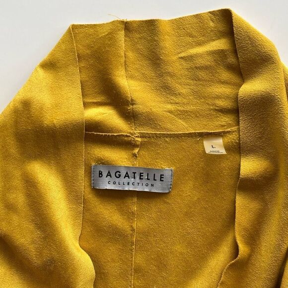 Bagatelle Faux Suede Jacket Open Drape Front Moto Blazer Mustard Yellow Large - Picture 6 of 11